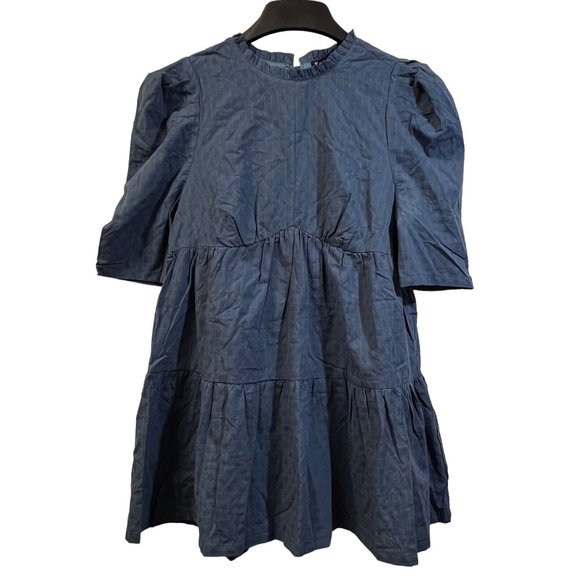 Very J Dresses & Skirts - Very J Tiered Tunic Dress Blue Puff 3/4 Sleeve Ruffle Crew Neck Size Large